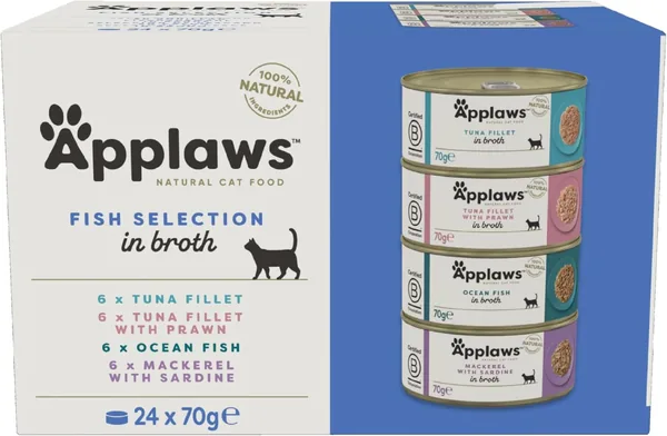 Applaws 100% Natural Wet Cat Food Mixed Selection Fish in Broth – 24 x 70g latas