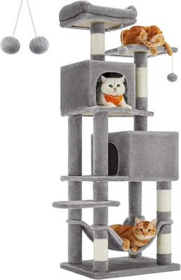 Árbol para Gatos Feandrea de 155 cm con 5 Niveles, Rascadores de Sisal y Cueva Suave – 41% Descuento