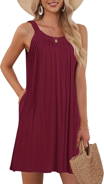 AUSELILY Vrouwen Zomer Strand Halter Jurk met Korte Mouwen en Zakken – Beste Deal