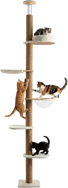 Avilia – Posta per Gatti Regolabile da Soffitto, Torre Verticale Risparmiativo dello Spazio con Amaca a Cupola e Kennel