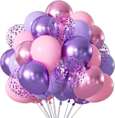 Balloons Pink y Púrpura Netnology 68 Piezas de 12 Pulgadas, Globos de Cumpleaños con Confeti Metálicos Púrpura y Rosa