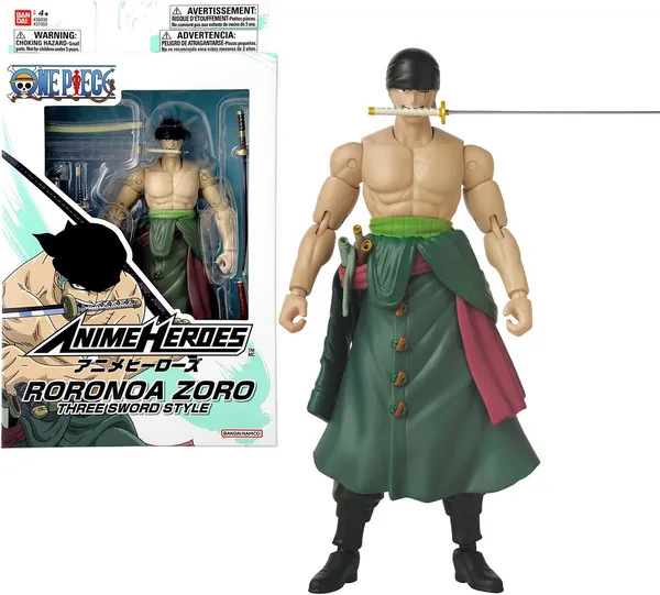Bandai – Eroi Anime One Piece – Figura d’azione Roronoa Zoro 17 cm Stile Tre Spade – Ufficiale Licenziato One Piece – Articolata