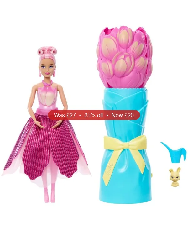 Barbie Petal Pop Scented Fashion Doll with Tulip Dress and Reveal Accessories – 25% Off