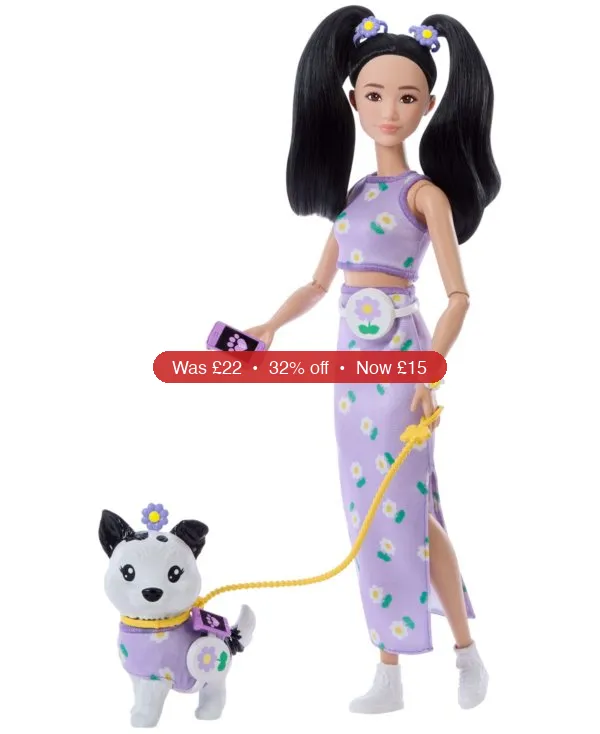 Barbie Twinning Looks Fashion Doll with Pet Dog Matching Clothes and Accessories – 32% Off