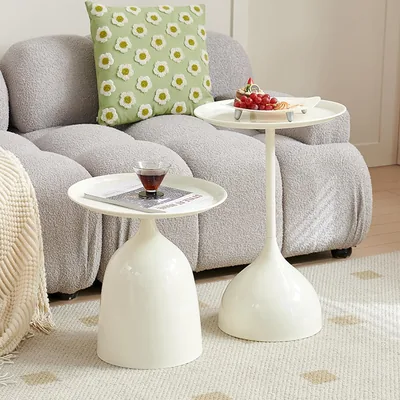 Beauenty Coffee Table Set, Modern Round Side Table, End Table for Living Room, Bedroom, Patio & Balcony (Metal-Off White) Best Deal