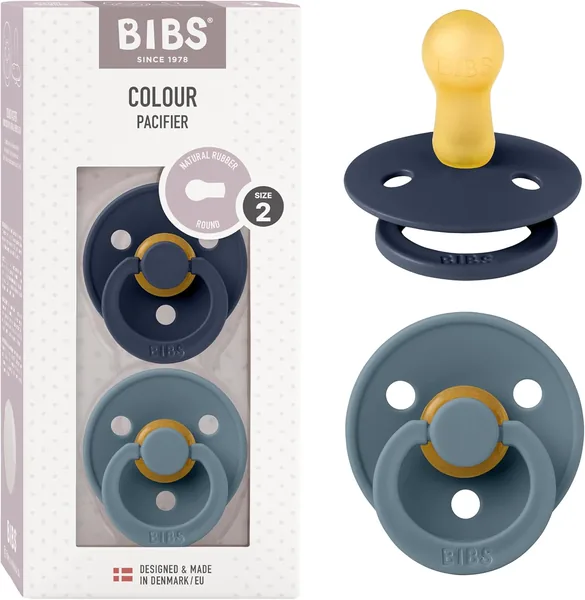 BIBS Colour Pacifier 2 Pack, BPA-Fritt, Rundt Tvinga. Naturligt Latex, Size 2 (6-18 Mån), Deep Space/Petrol – 38% Off