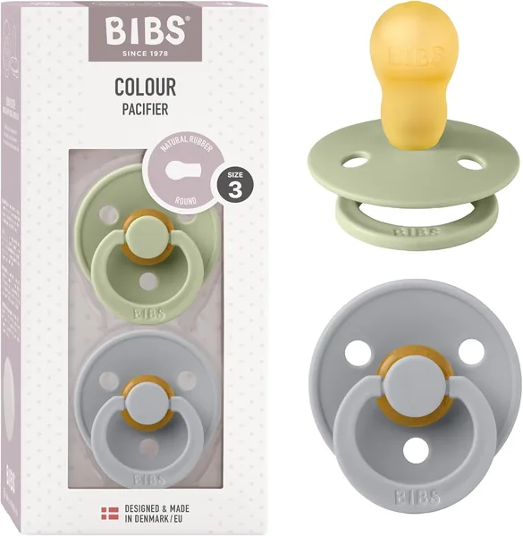 Biby Smoczki dla niemowląt z kauczukiem naturalnym, zestaw 2 smoczków bez BPA, wyprodukowano w Danii, kolor sage/cloud, rozmiar 18 – Najlepsza cena