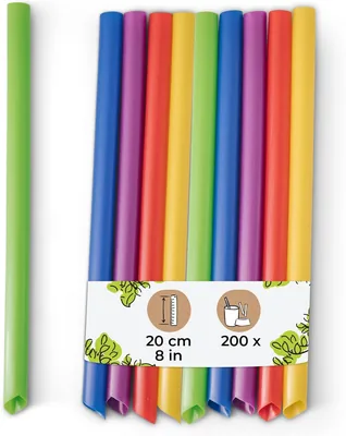 BIOZOYG Bubble Tea Strohhalme Packung mit 200 Stücken, 20 cm Durchmesser, 1.2 cm bunt – Wiederverwendbare Trinksstrohhalme mit Spitze – E