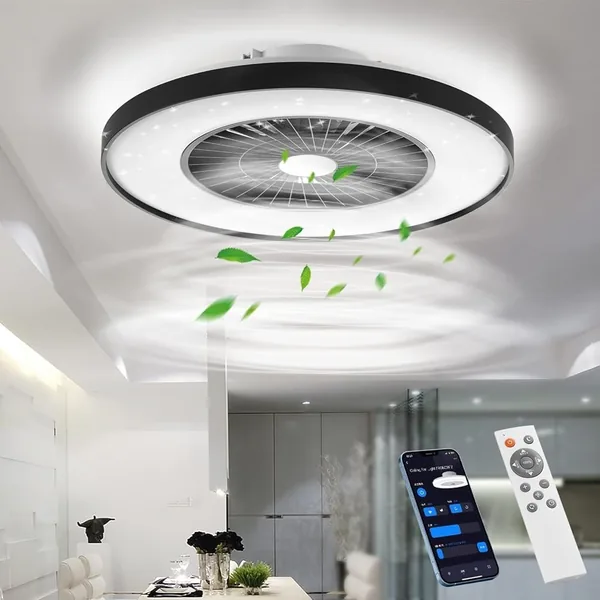BKZO Modern Smart LED Deckenleuchte mit Ventilator, Durchmesser 60 cm, Deckenventilator mit Lampen, Glatter Luftstrom, Einfache Bedienung