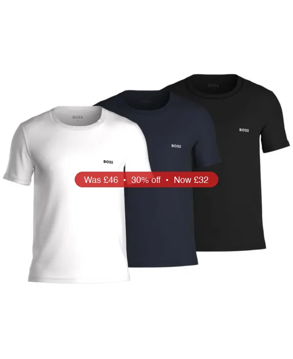 BOSS by Hugo Boss Men’s 3-Pack Classic Logo-Print Cotton T-Shirts – 30% Off