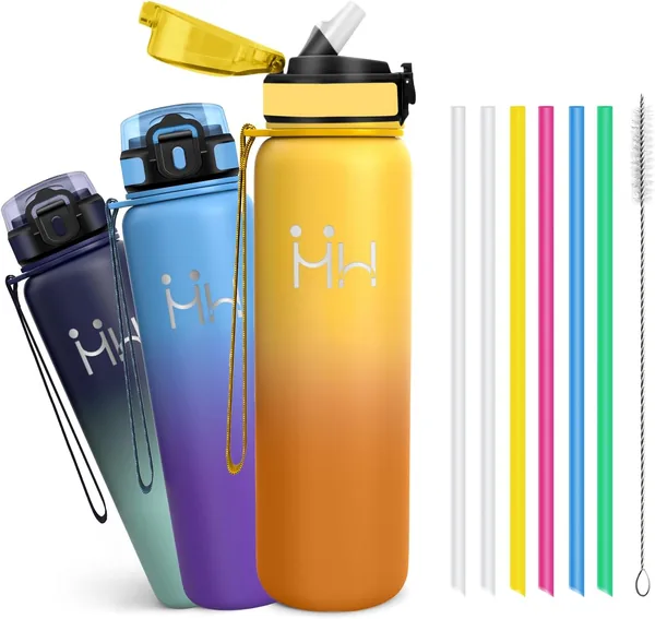 Botella de Agua Mujigaga de Acero Inoxidable 1 L – Botella de Agua – A Prueba de Fugas – Botella para Gimnasio con Paja – Libre de BPA
