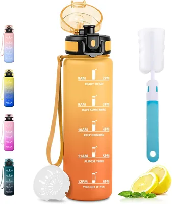Bottiglia d’Acqua Sportiva JAPORIA 1L con Segnalatori di Tempo, Antiscivolo, Senza BPA, per Scuola e Ufficio