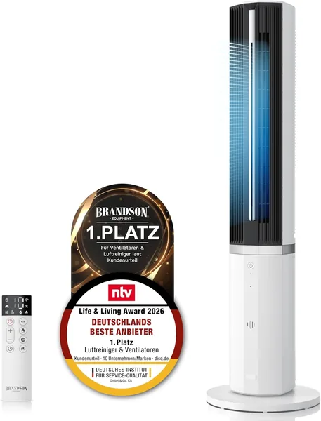 Brandson Mobilklimaanlage mit Luftbefeuchter – Sieger Fans und Luftkühler 2026 – Turmventilator mit Wasserkühlung – DC-Motor Best Deal