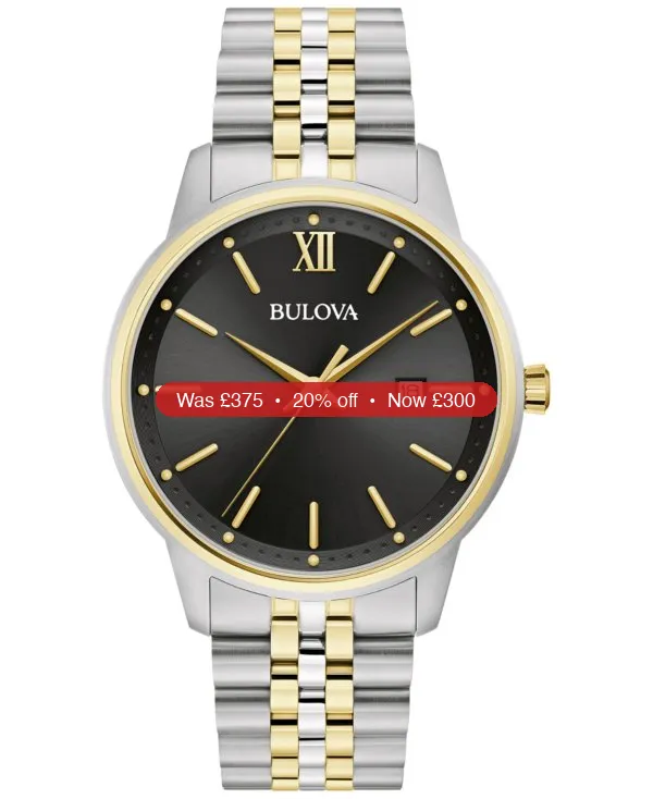 Bulova Men’s Classic Two-Tone Stainless Steel Bracelet Watch 41mm – 20% Off