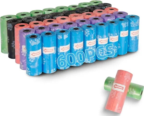 Buste per deiezioni cani Withosent 600 pezzi, rotoli extra spessi con dispenser, resistenti e impermeabili 13×9 pollici