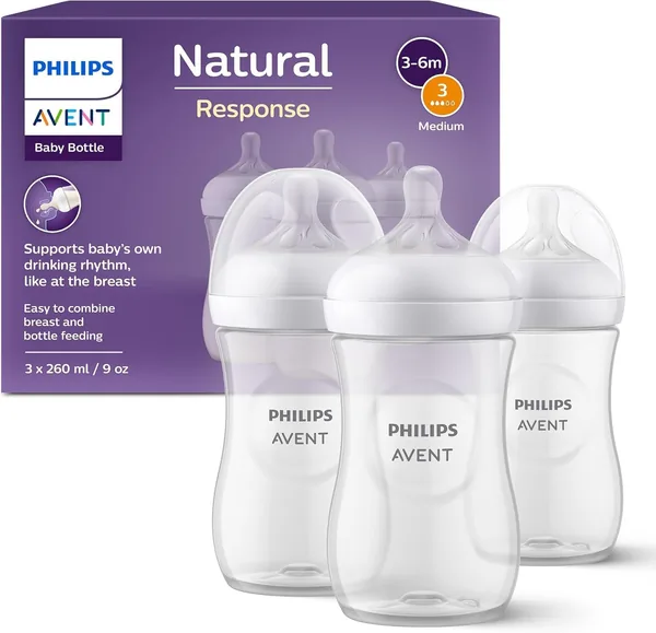 Butelka Philips Avent Natural z Responsywnym Smoczkiem 260ml, 3 szt. (SCY903/03) – Best Deal
