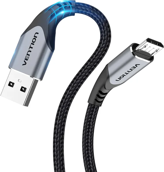 Cable USB Micro VENTION de 2m para Controlador PS4, Cargador Kindle, Android – Nylon