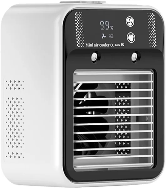 Calefactor de aire portátil – Mini acondicionador de aire | Ventiladores personales silenciosos | 2 velocidades de viento pequeño refrigerador de aire | Evaporativo