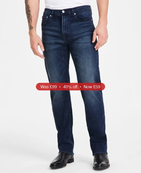 Calvin Klein Men’s Straight Fit Stretch Jeans – 40% Off