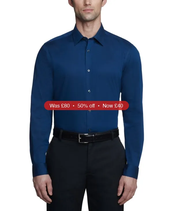 Calvin Klein Steel Calvin Klein Men’s Performance Wrinkle Free Herringbone Slim Fit Dress Shirt – 50% Off