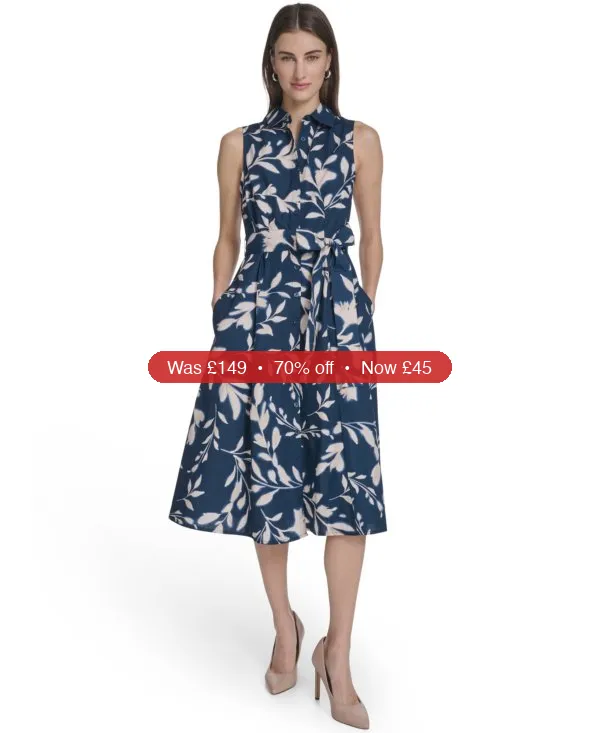 Calvin Klein Women’s Collared Floral Midi Dress – 70% Off