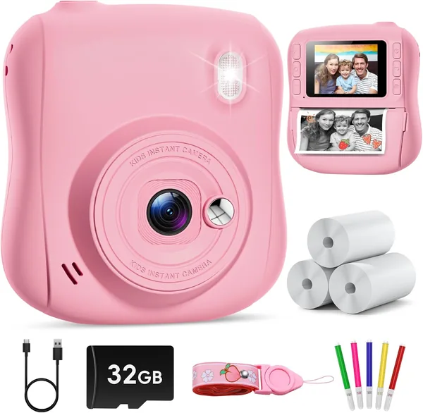 Cámara Instantánea Hangrui para Niños, 1080P, con Tarjeta de 32GB, Impresión – 36% De Descuento