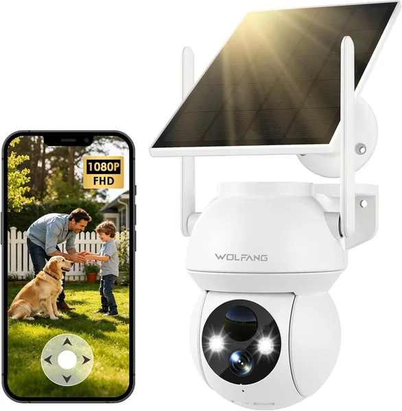 Caméra de sécurité extérieure WOLFANG PTZ 1080p WiFi 360° (2.4G seulement), détection de mouvement PIR, vision nocturne en couleur, audio bidirectionnel – 41% de réduction