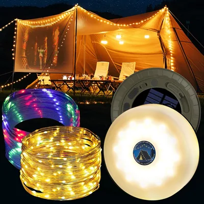 Camping Lichterkette Aufrollbar 10M, 4-in-1 Campinglampe mit Solaraufladung Tragbare Wiederaufladbare LED Lichterkette mit 8