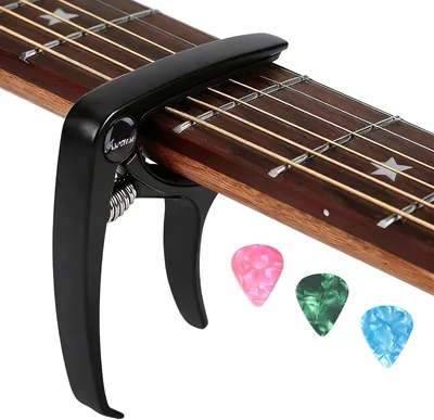 Capo Acústica Eléctrica Asmuse para Guitarra Española, Aleación de Aluminio Ligero con 3 Picks de Guitarra