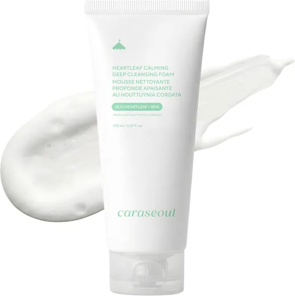 Caraseoul Espuma Limpiafría para el Rostro con Extracto de Hoja de Corazón, Doble Limpieza, Profunda Limpieza de Pores, Ácido Hialurónico & BHA, para Piel Sensible – 20% Descuento
