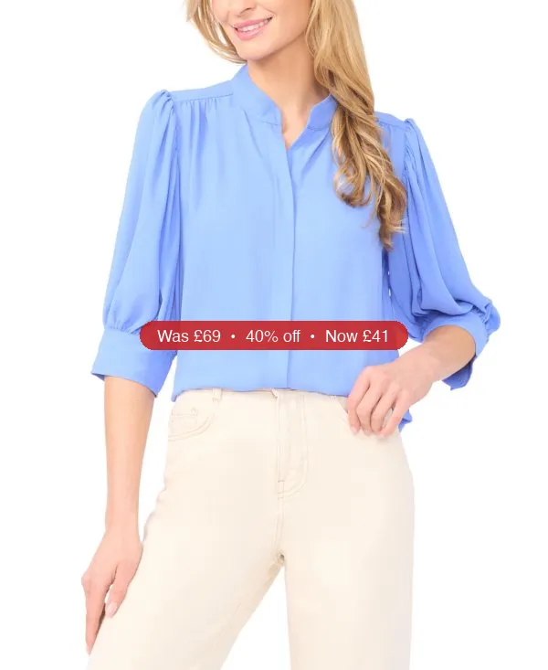 CeCe Women’s 3/4-Sleeve Collared Button-Down Top – 40% Off