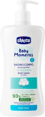 Chicco Baby Moments Crema Per Il Corpo Senza Lacrime, Formula Naturale con Estratto di Cotone e Glicerina, Proprietà Emollienti