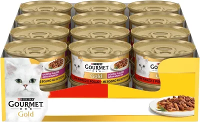 Cibo umido Gourmet Gold per Gatti Adulti con Manzo e Pollo - Confezione da 24 x 85g - Miglior Affare in Italy