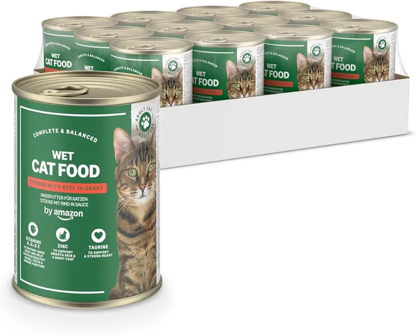 Cibo Umido per Gatti by Amazon con Deliziose Bocconcini di Manzo nella Salsa – 12 x 415g, 36% di Sconto