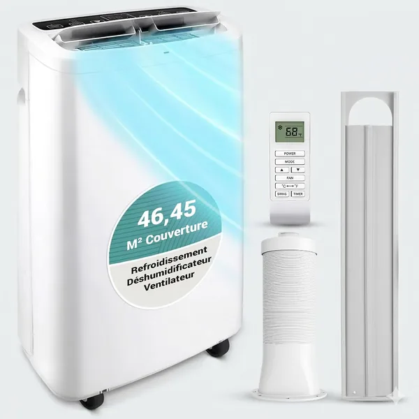 Climatiseur SereneLife Mobile 3-en-1, Climatiseur Portable avec Déshumidificateur et Ventilateur, Télécommande