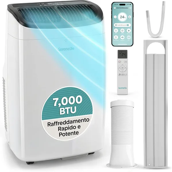 Climatiseur SereneLife Portable 7 000 BTU – Clim Mobile 3 en 1 Silencieuse avec WiFi, Déshumidificateur, Ventilation, Rafraîchissement – Best Deal