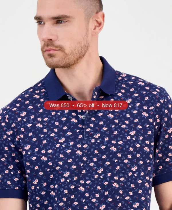 Club Room Men’s Printed Pique Polo Shirt – 65% Off