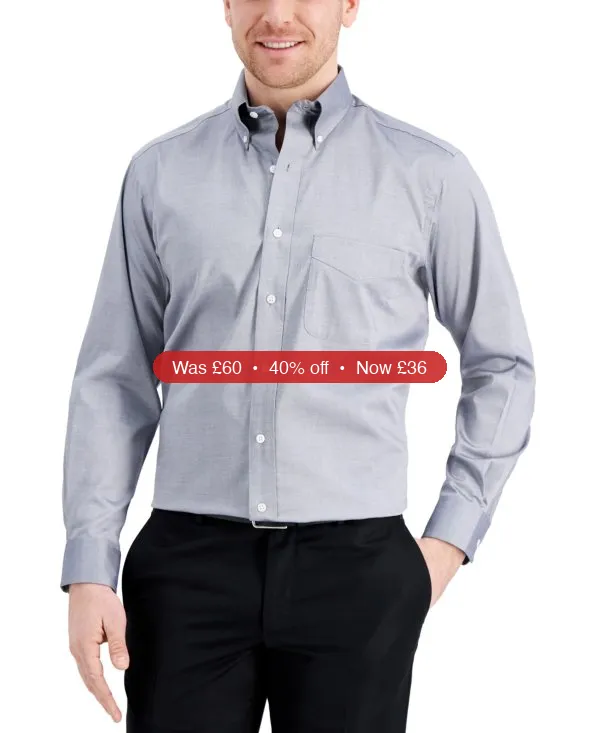 Club Room Men’s Regular Fit Pinpoint Dress Shirt – 40% Off