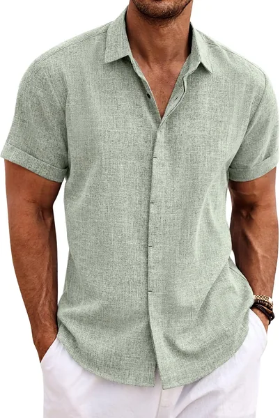 COOFANDY Homme Chemise en Lin Short Manches Boutonné Ajustement Régulier Casual Été Plage Chemise en Lin
