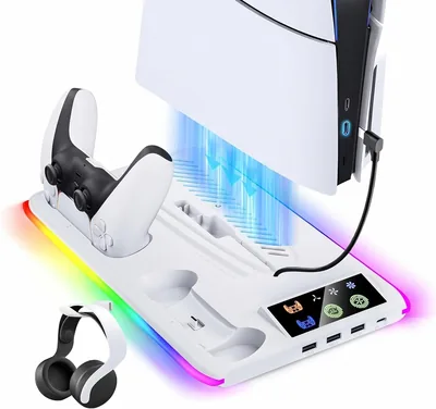 Cooling Station for PS5 – RGB Lighting, Dual Controller Charging, Headphone Holder – Best Deal