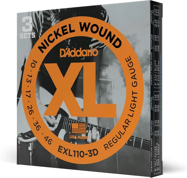 Corde de guitare électrique D’Addario EXL110-3D en nickel, jeu léger (3 jeux de 4 cordes)