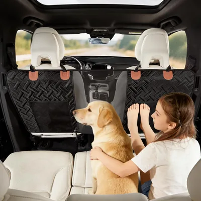 CuteMaster 犬用カーシートバリアー ペットバリアー 背席ネット 飛び出し防止 犬用 カードイビダー メッシュ収納ポケット