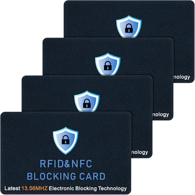بطاقة حجب RFID، حامي بطاقات الائتمان والخصم، حجب الاتصال اللاسلكي NFC، حماية المحفظة بالكامل (عبوة من 4)