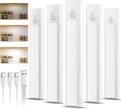 Daphomeu 5x Lámpara LED de Cocina de 20 cm Recargable, Sensor de Movimiento Dimmable, Carga Tipo C, Luz Blanca Fría