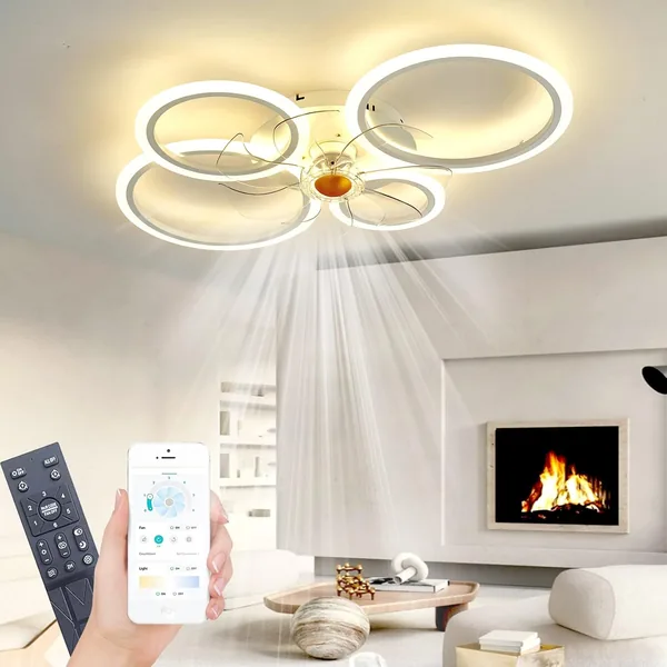 Deckenventilator mit Licht, Silent White 60W 6000 LM dimmbarer LED-Leuchtentferner mit App- und Fernbedienung