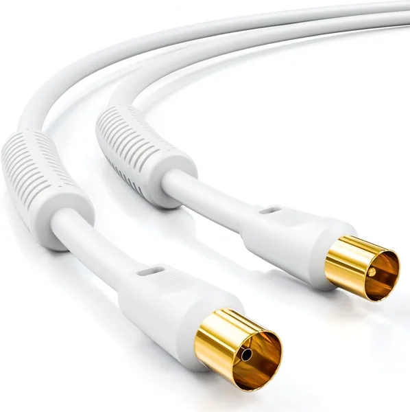 DeleyCON 1,5 m TV Antennkabel (IEC Plug till IEC Koppeling) Koaxkabel HDTV 4-gångs Skydd 2x Ferritkärl Mantelström