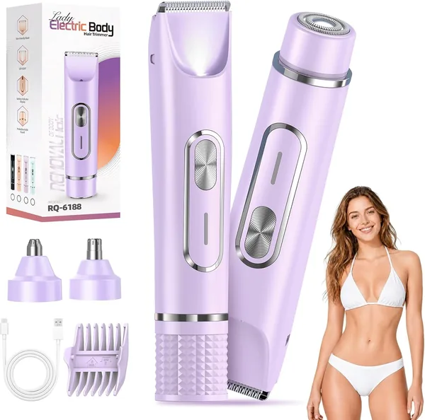 Depilador eléctrico JTF para mujeres 4 en 1, afeitado doble cabeza IPX7 impermeable para bikini, axilas, facial, nariz y cejas – S