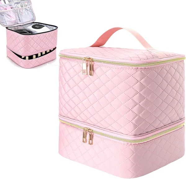 Dexpally Nagelpolishlåda Dubbellagt Mobil Nagelpolish Organizer för 30 Flakon, inkl. nagellamp