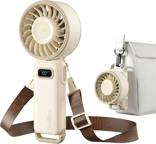 Diveblues 4 en 1 Ventilateur de poche Mini Puissant avec Écran LED 3600mAh Rechargeable