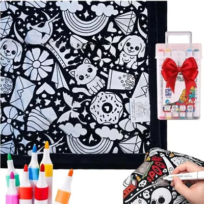 DIY Coloring Blanket for Adults – 24 Markers, Washable Velvet Kit